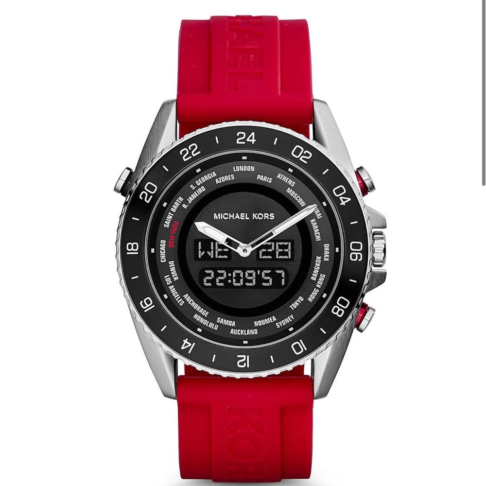 NWT Michael Kors JetMaster Red Strap Silver Buckle Watch MK8402 - Picture 8 of 9